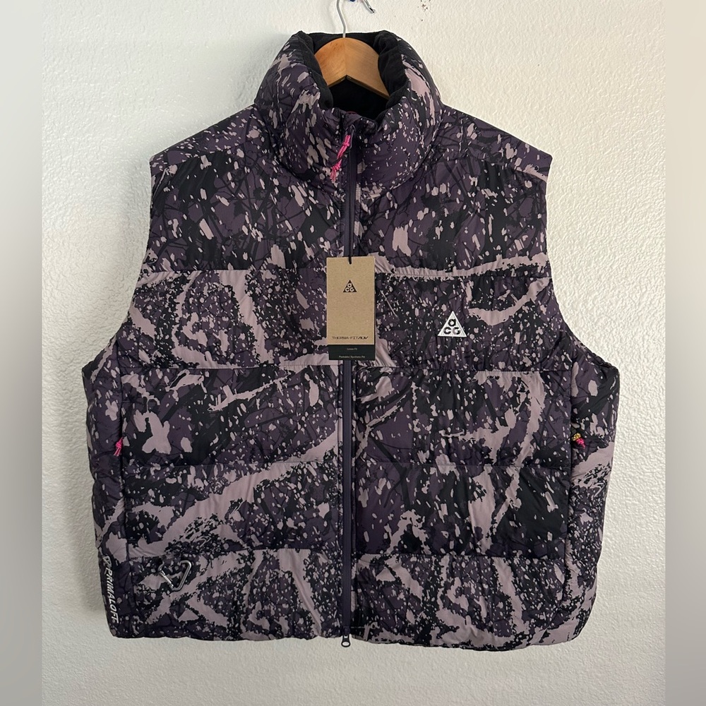 Nike ACG Therma Fit ADV Lunar Lake Puffer Down Camo Vest Jacket Women Size XL